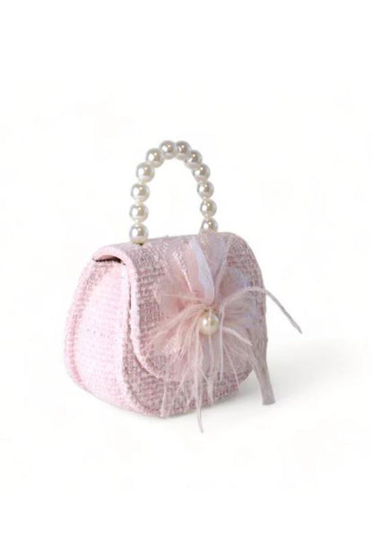 feather floral tweed purse in pink side view 