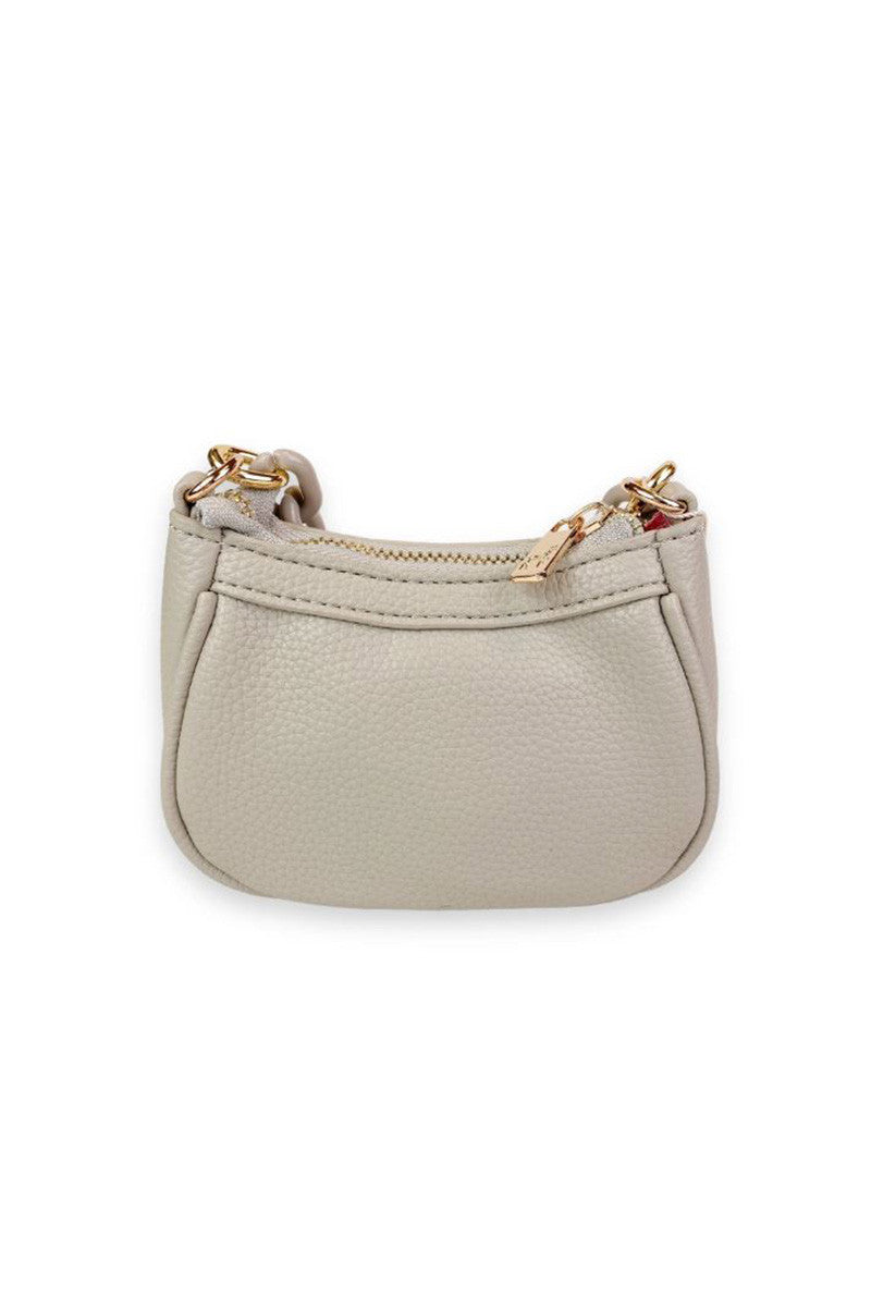 pearl studs mini leather shoulder bag in grey back view