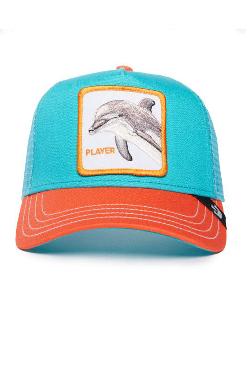 The player dolphin trucker hat in turquoise