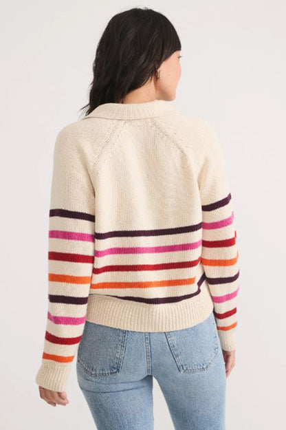 claire relaxed sweater polo in warm stripe back view