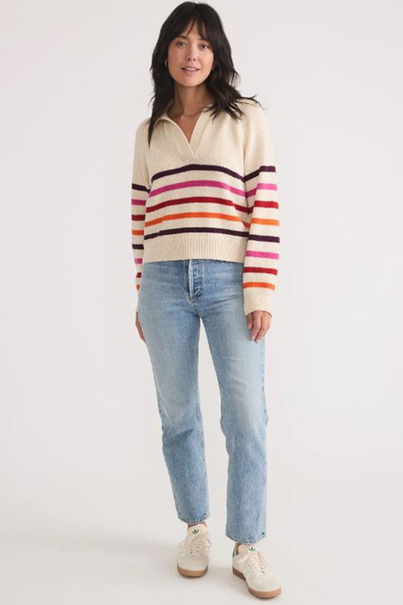 claire relaxed sweater polo in warm stripe style view