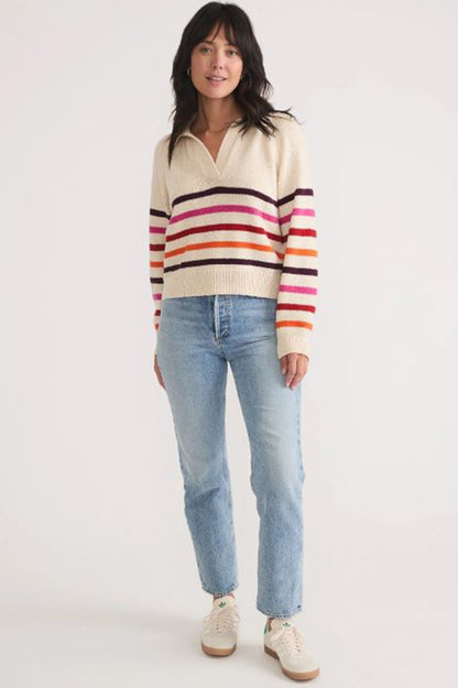 claire relaxed sweater polo in warm stripe style view