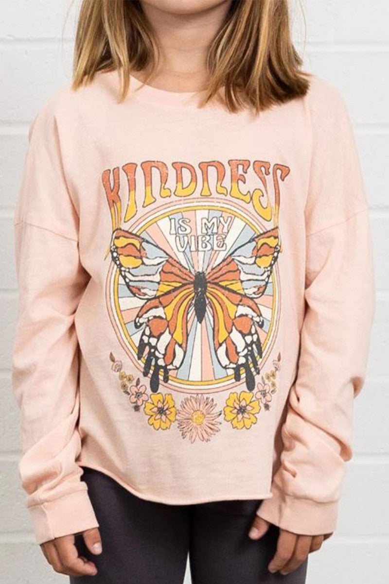 kind vibes boxy long sleeve tee in faded pink