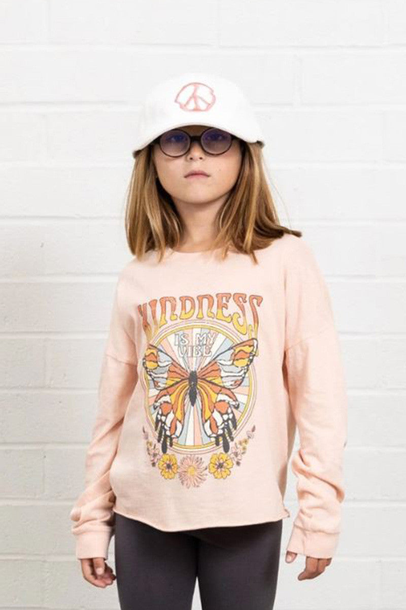 kind vibes boxy long sleeve tee in faded pink front view