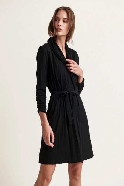 Double layer wrap robe in black front view