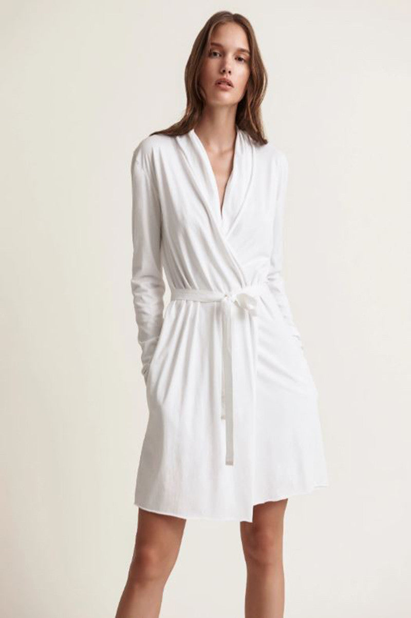 Double layer wrap robe in white front view