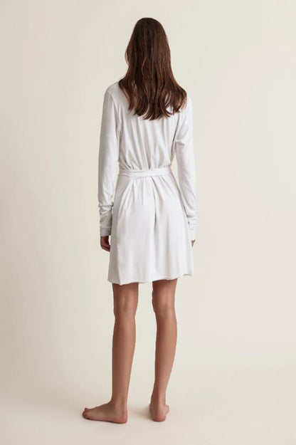 Double layer wrap robe in white back view