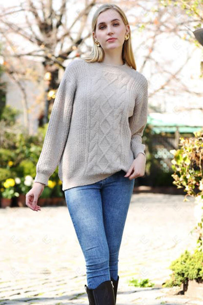 SOFT RIBBED SWEATER in beige front view