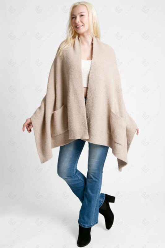 OPEN SHAWL CARDIGAN WITH POCKETS