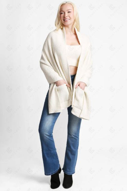 OPEN SHAWL CARDIGAN WITH POCKETS
