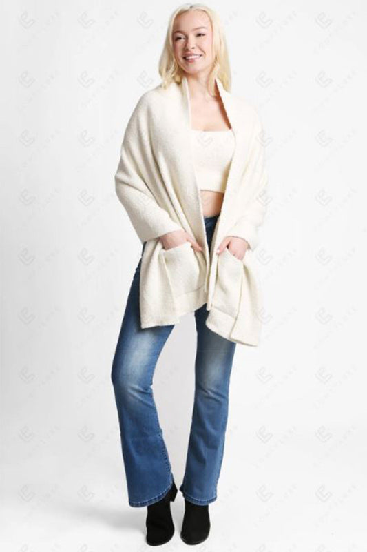 OPEN SHAWL CARDIGAN WITH POCKETS