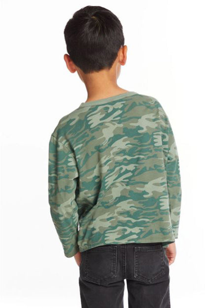 chill out long sleeve crew neck tee in forest camo back view