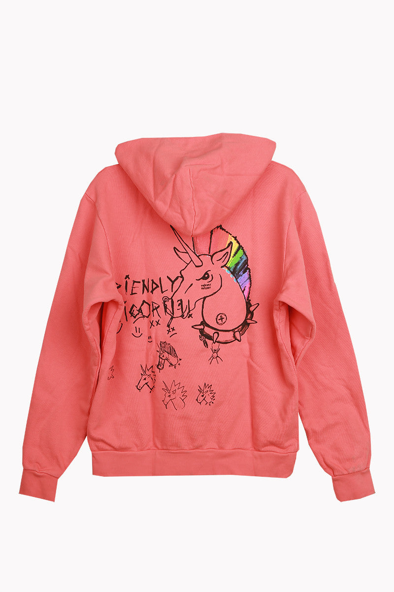 Print unicorn hoodie in pink back view