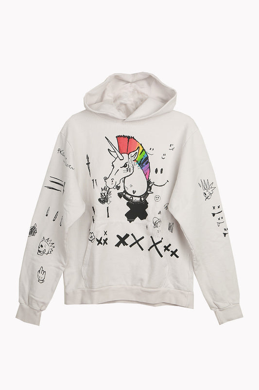 Front print unicorn hoodie in cement front view