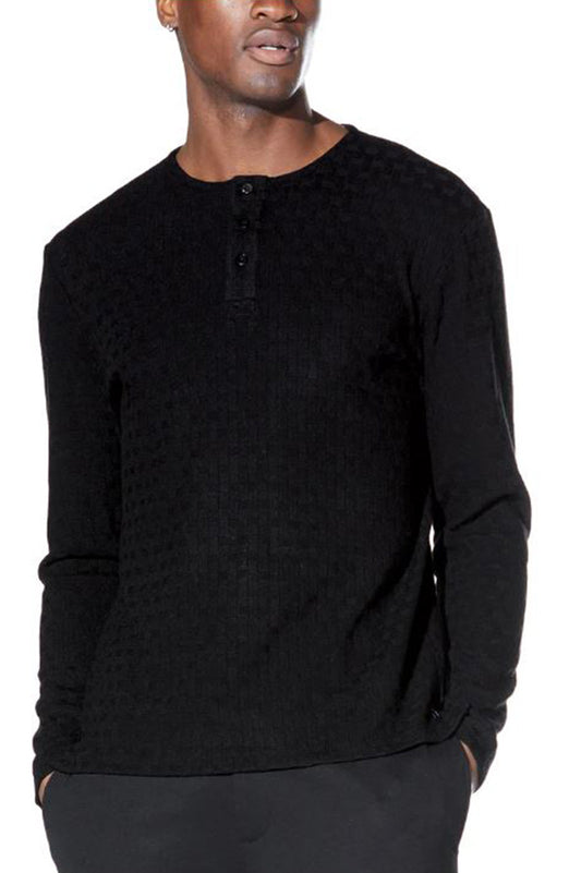 hogan long sleeve henley in black front view