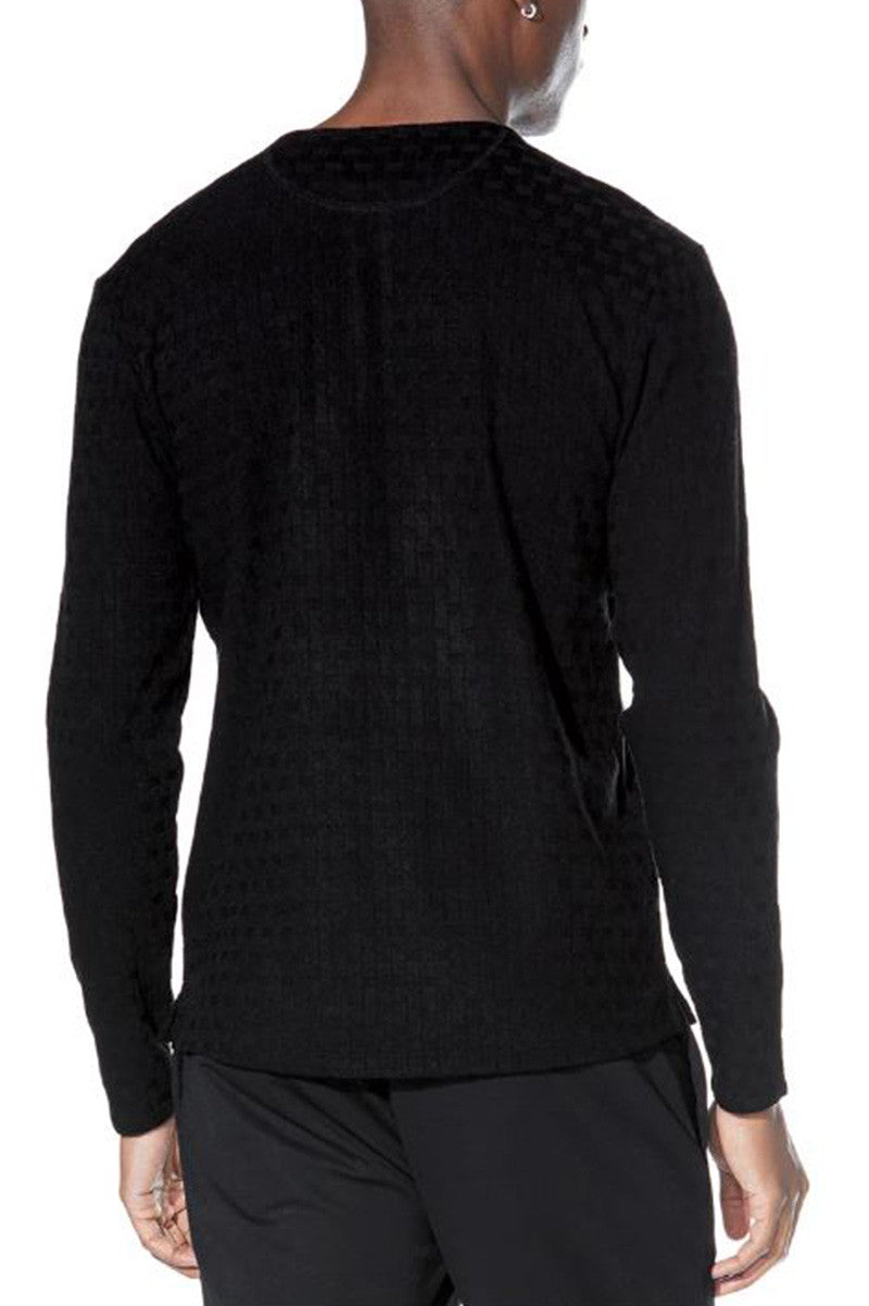 hogan long sleeve henley in black back view