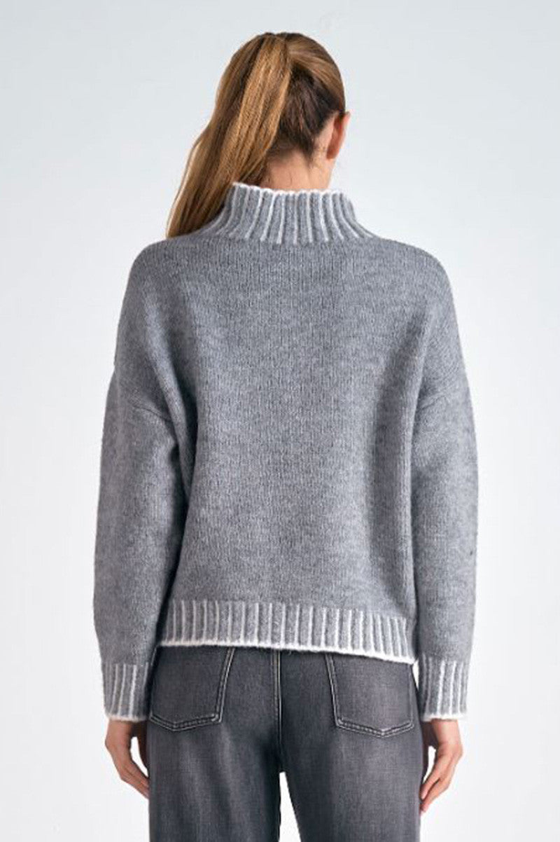 stitching sweater in charcoal back view