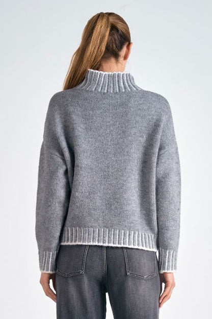 stitching sweater in charcoal back view