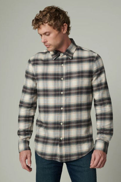 oliver flannel shirt in agave plaid front view