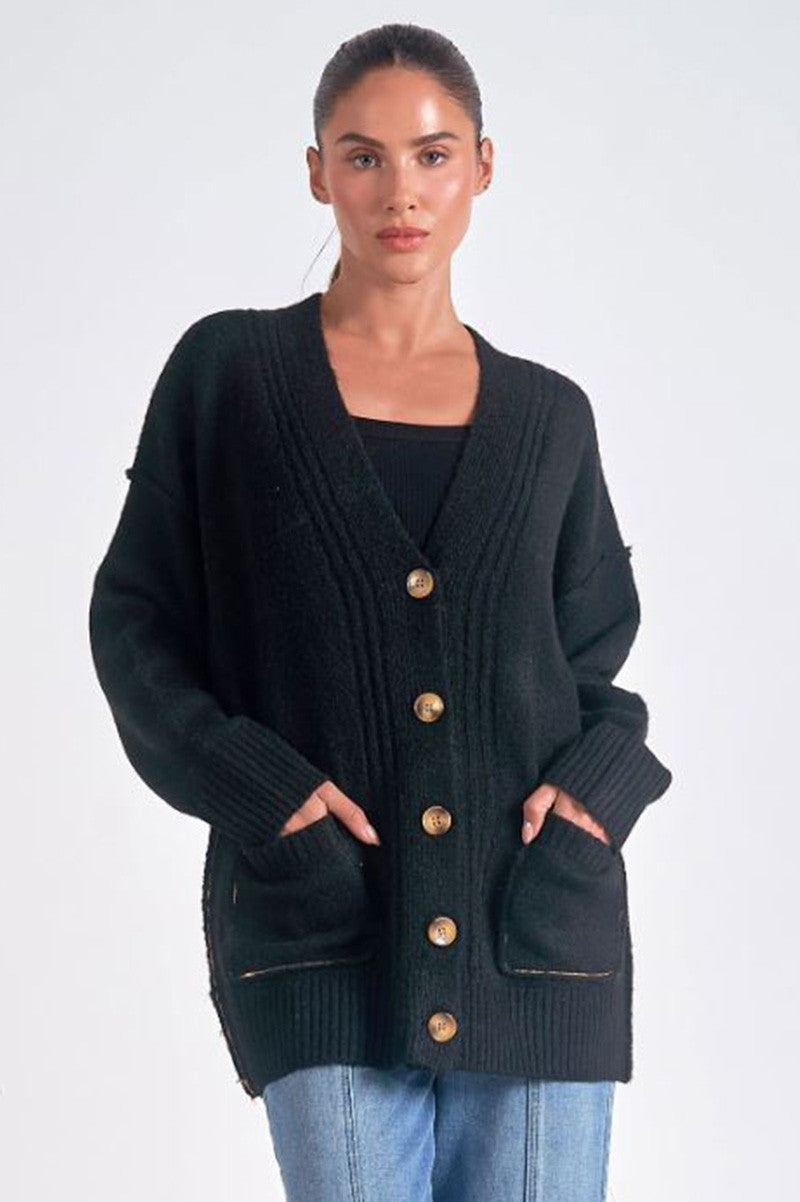 oversized cardigan sweater in black front view