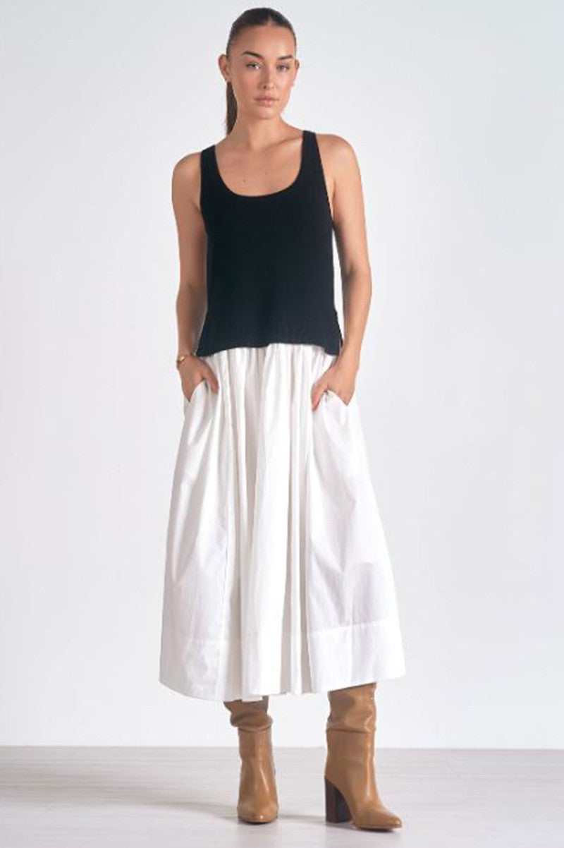 MIDI WOVEN/KNIT DRESS in black/white front view