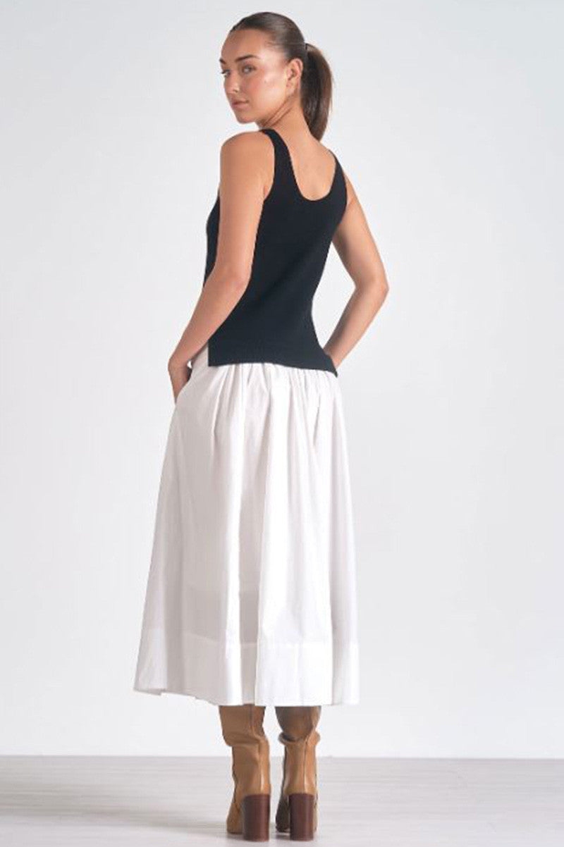 MIDI WOVEN/KNIT DRESS in black/white back view