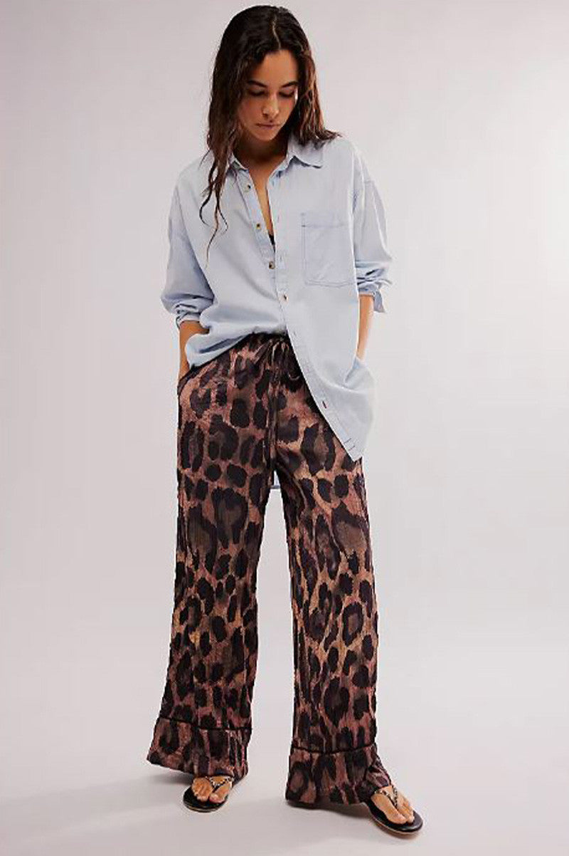 all out satin leopard pant in coffee combo/cool style view