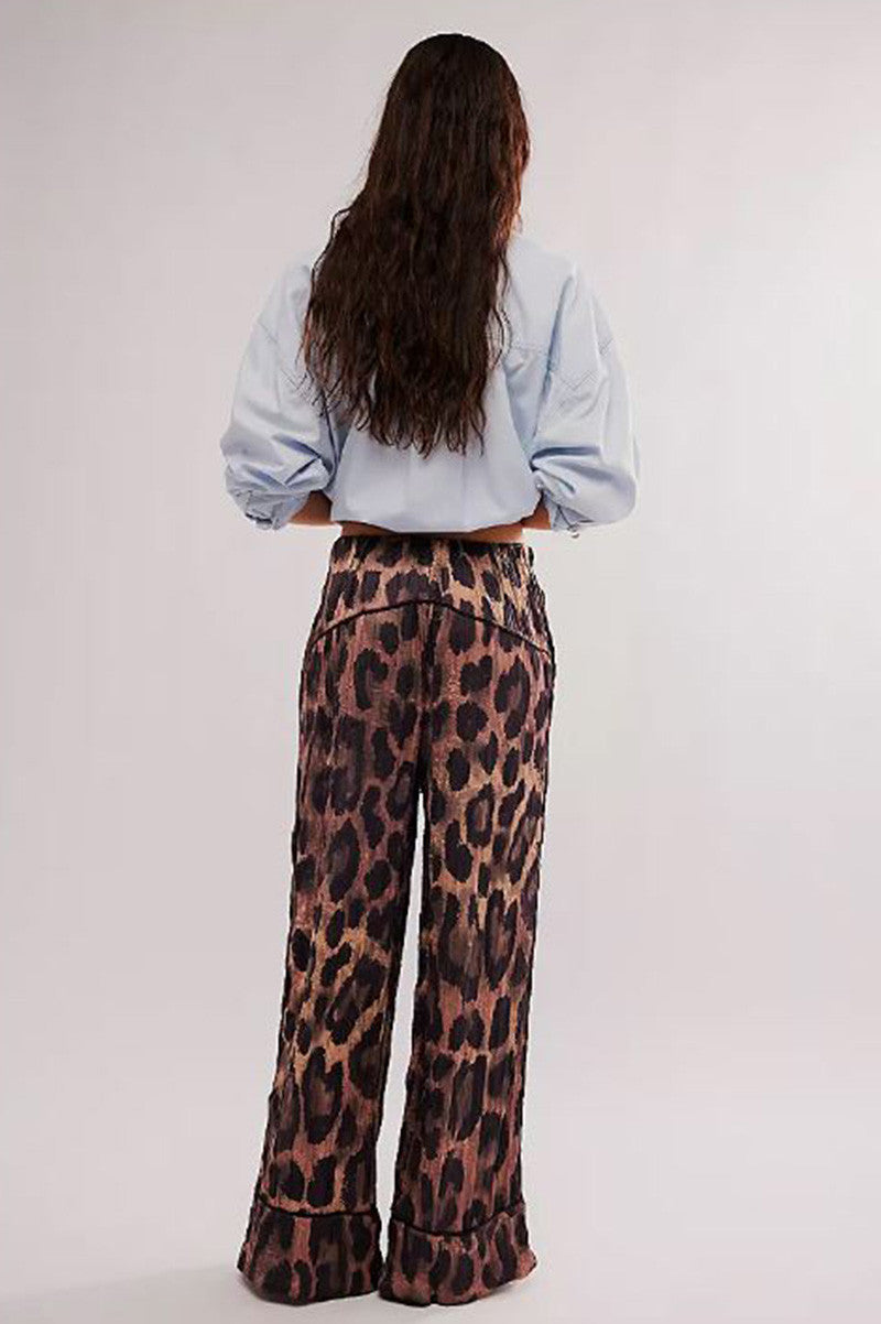all out satin leopard pant in coffee combo/cool back view