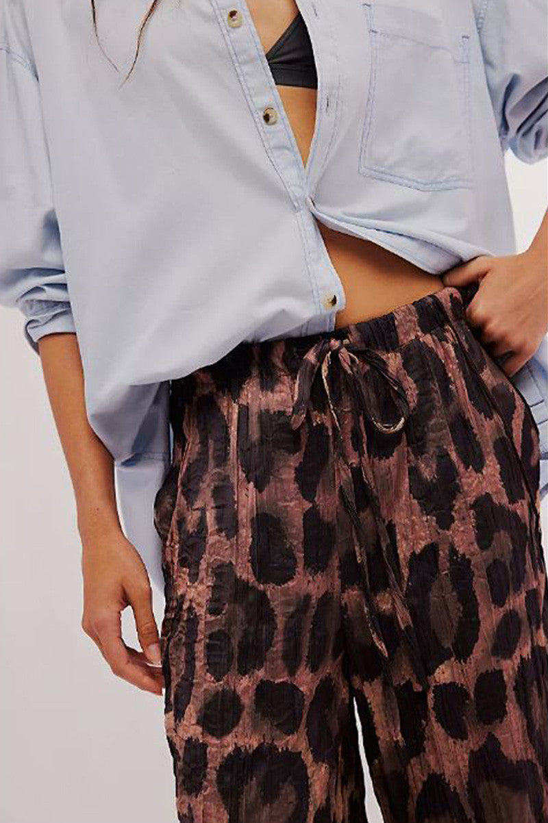 all out satin leopard pant in coffee combo/cool detail view