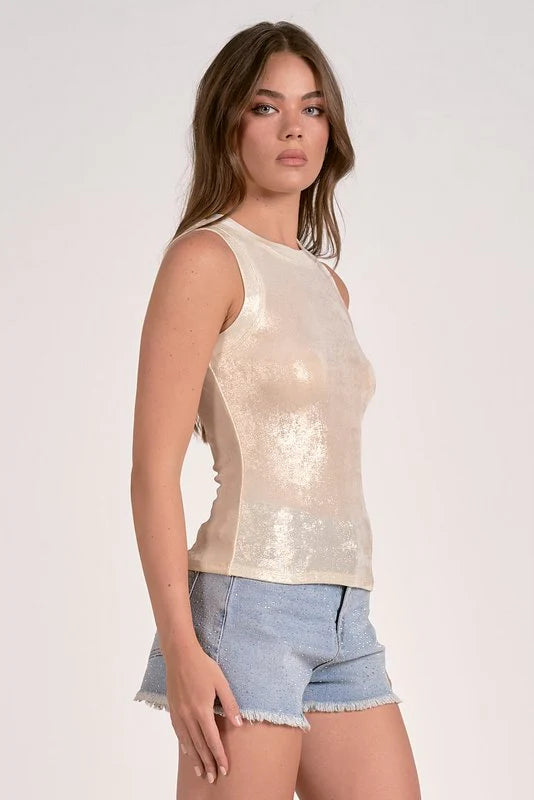 GLITTER TANK TOP IN WHITE SIDE VIEW