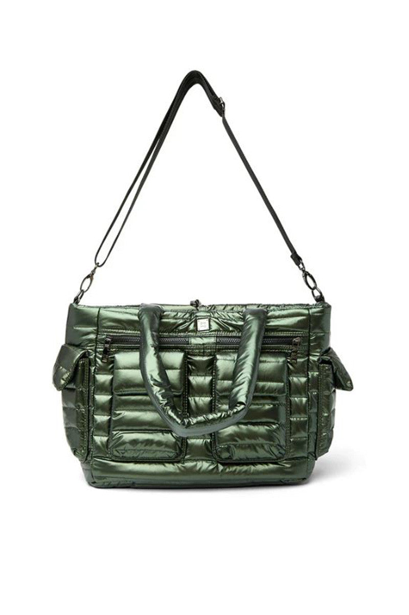 two faced reversible tote in pearl olive
