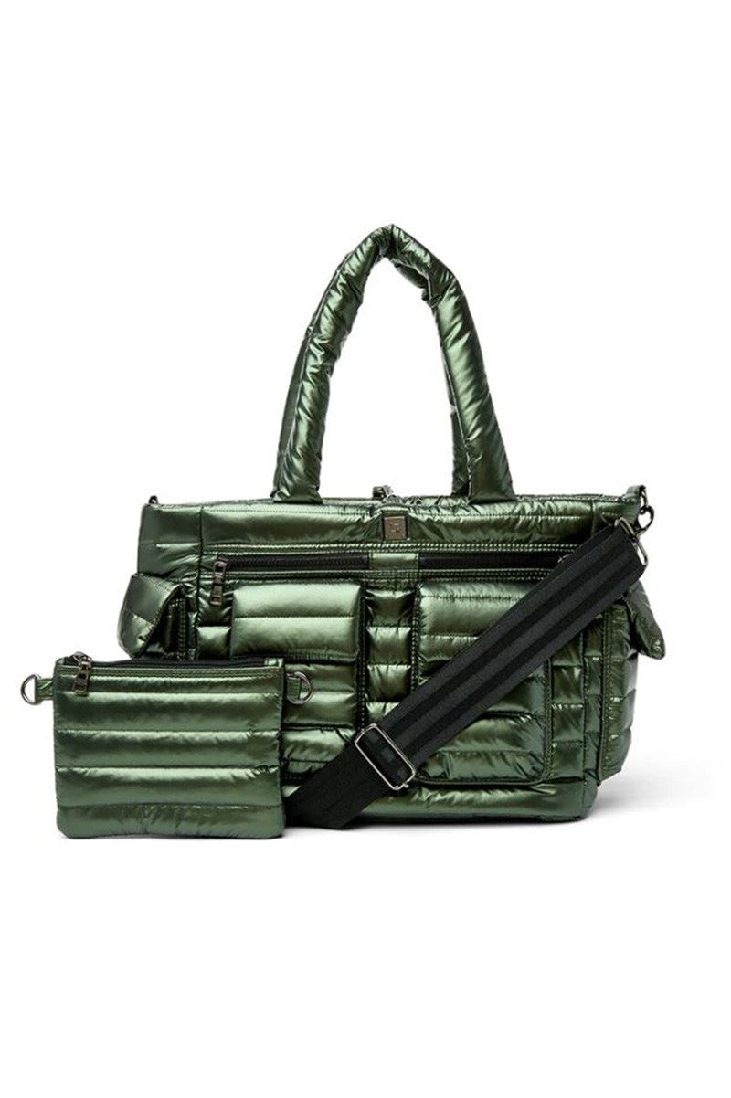 two faced reversible tote in pearl olive