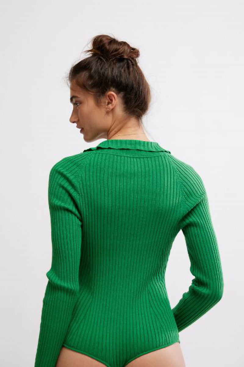 Long sleeve ready for it bodysuit in green back view