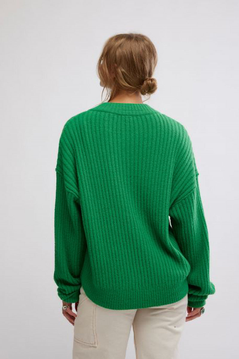 Long sleeve button down Cocoa Henley in Rolling Hills green back view