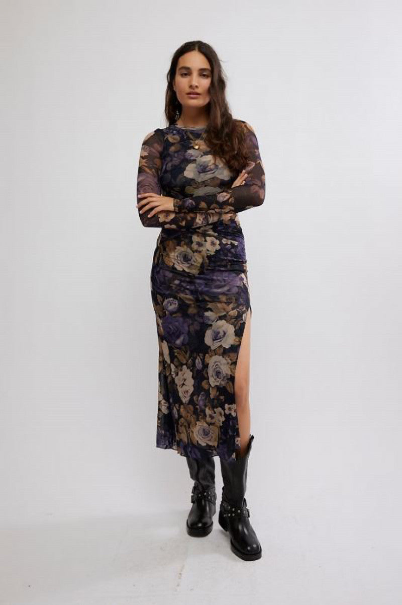 Gianni Maxi dress in denim combo front view