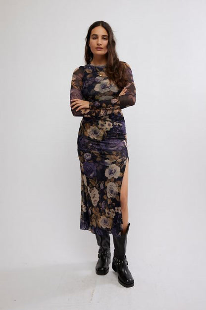 Gianni Maxi dress in denim combo front view