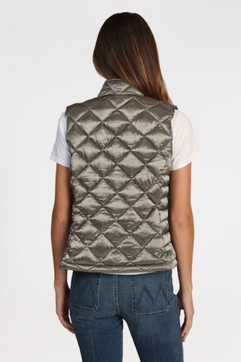 Fitted zipper vest in silver grey back view