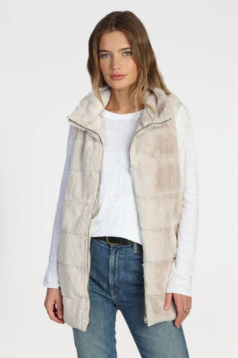 Fur Love Long Vest in Ecru front view
