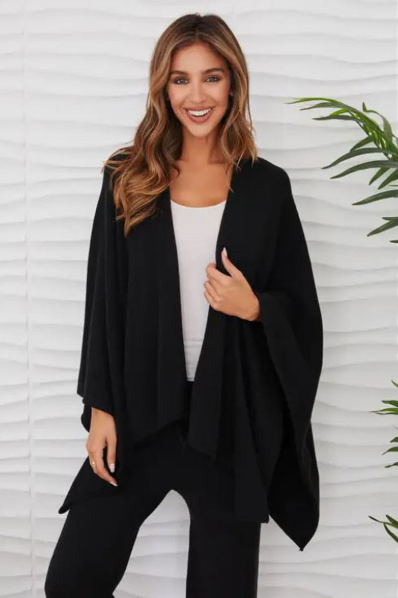 Knit dolman open cardigan in black front view