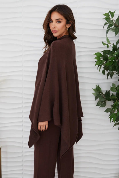 Knit dolman open cardigan in chocolate brown back view