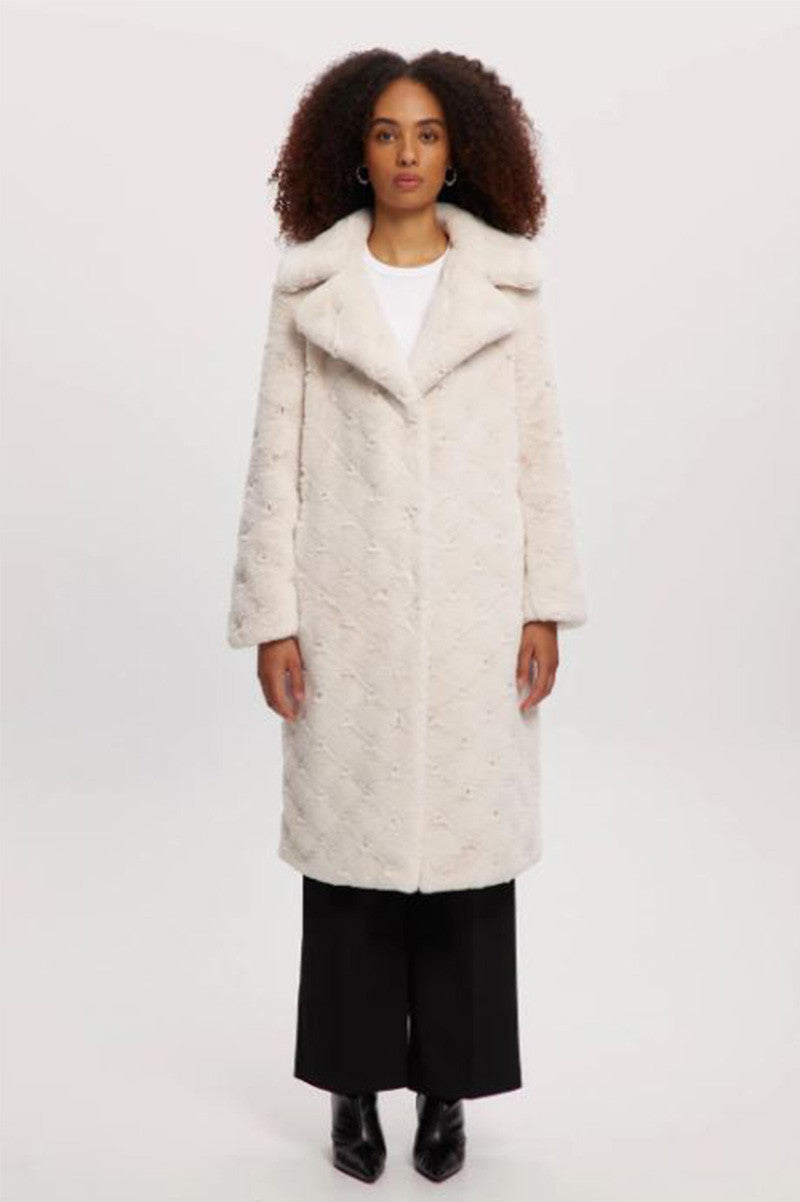 FARRAH VEGAN FUR COAT in cream front view