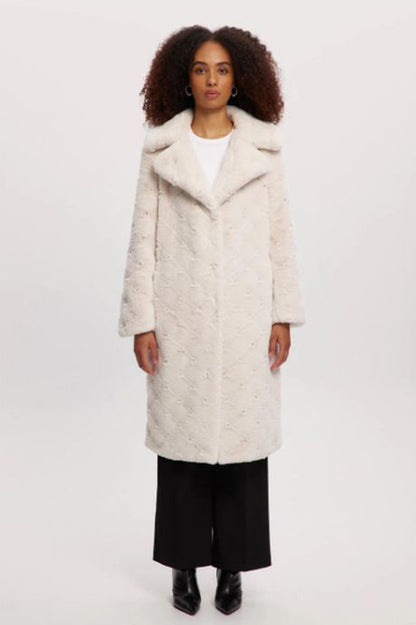 FARRAH VEGAN FUR COAT in cream front view