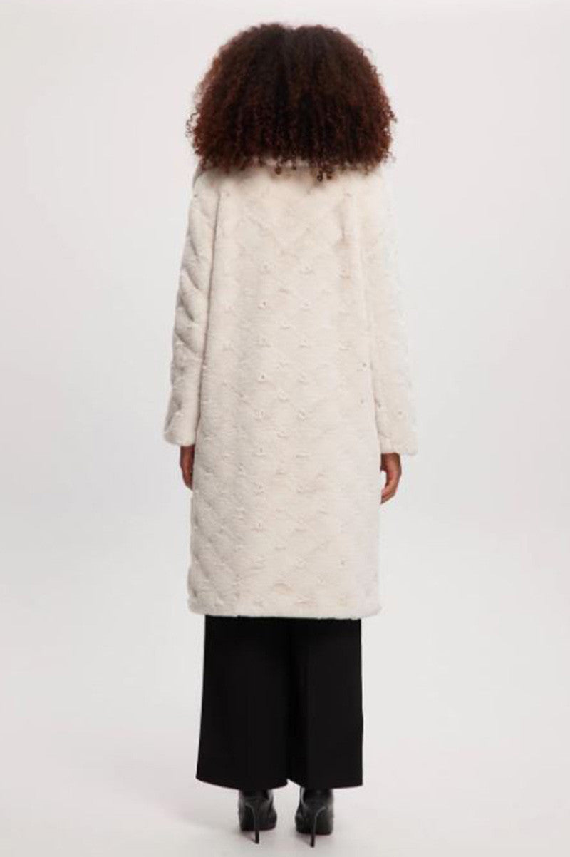 FARRAH VEGAN FUR COAT in cream back view