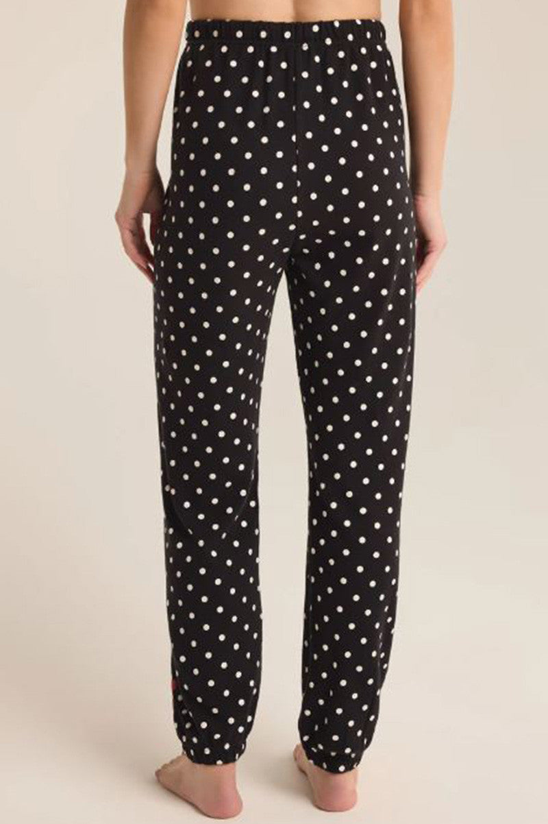 POLKA DOT BRUSHED KNIT JOGGER in black back view