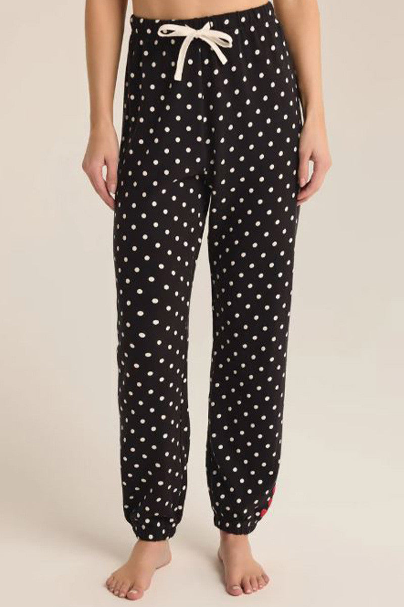 POLKA DOT BRUSHED KNIT JOGGER in black front view