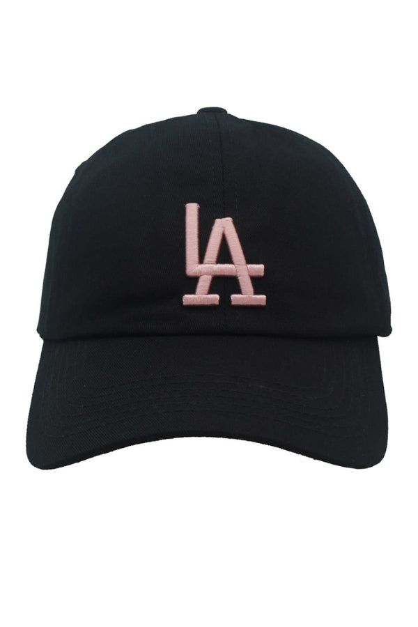 LA HAT cap in dark green with pink LA logo