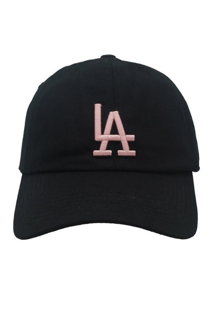 LA HAT cap in dark green with pink LA logo