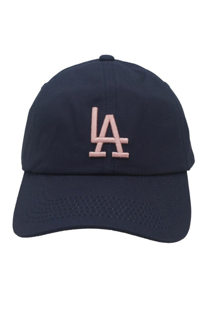 LA HAT cap in navy with light pink LA logo