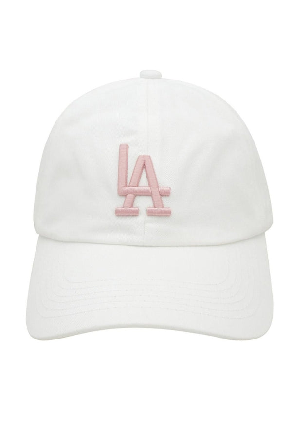 LA HAT baseball cap, white with pink LA logo