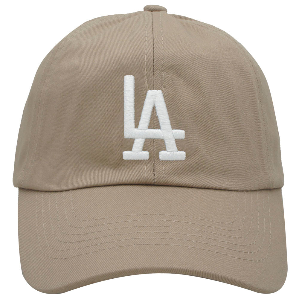 LA embroidered hat in medium taupe with white